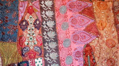 Hindistan 'da Jaisalmer, Rajasthan, Hindistan' da el yapımı yama halı manzarası