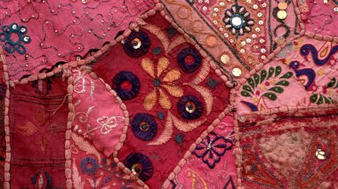 Hindistan 'da Jaisalmer, Rajasthan, Hindistan' da el yapımı yama halı manzarası