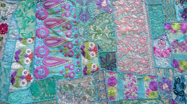 Hindistan 'da Jaisalmer, Rajasthan, Hindistan' da el yapımı yama halı manzarası