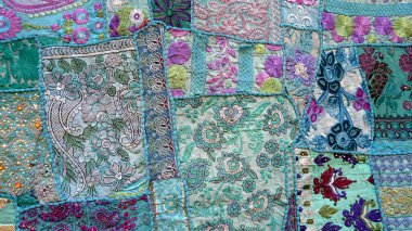 Hindistan 'da Jaisalmer, Rajasthan, Hindistan' da el yapımı yama halı manzarası