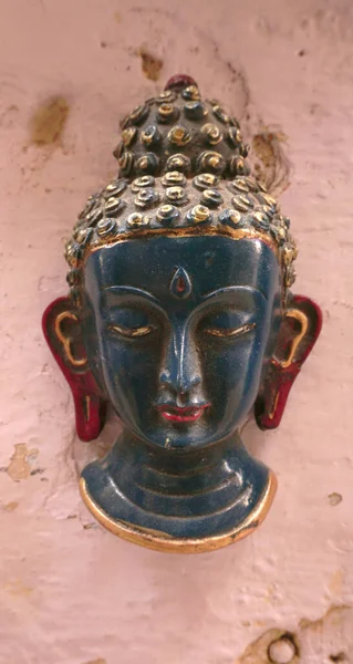 Närbild Skott Buddha Statyn Väggen Bakgrund — Stockfoto