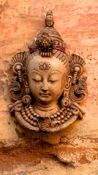 Gambar Close Seup Dari Patung Buddha Latar Belakang Dinding — Stok Foto