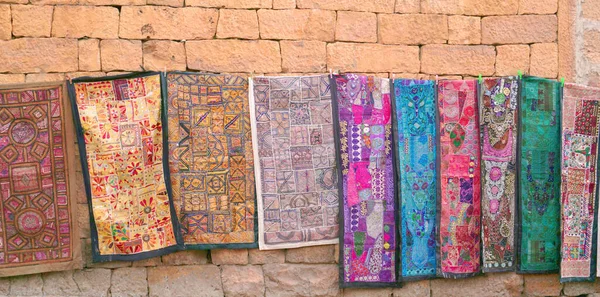 Uitzicht Indiase Handgemaakte Patchwork Tapijt Stad Jaisalmer Rajasthan India — Stockfoto