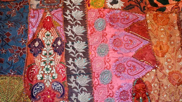 Blick Auf Indische Handgefertigte Patchwork Teppiche Der Stadt Jaisalmer Rajasthan — Stockfoto