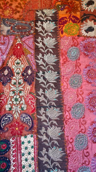 Blick Auf Indische Handgefertigte Patchwork Teppiche Der Stadt Jaisalmer Rajasthan — Stockfoto