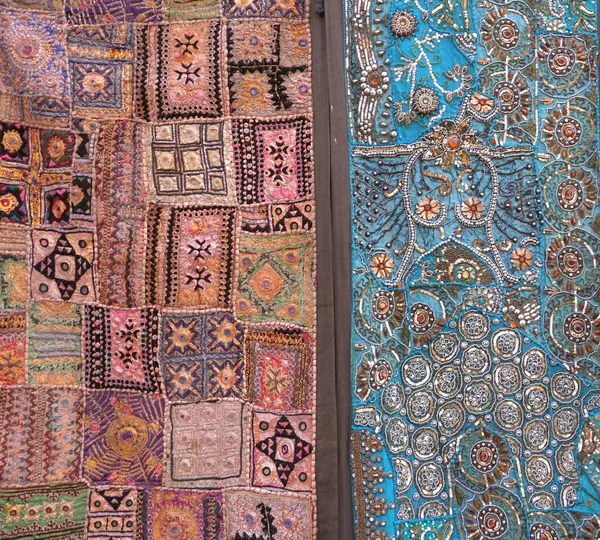 Vista Del Tappeto Patchwork Fatto Mano Indiano Nella Città Jaisalmer — Foto Stock