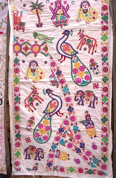 Vue Sur Tapis Patchwork Indien Fait Main Dans Ville Jaisalmer — Photo