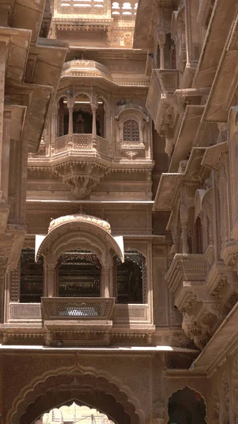 Detalhes Belos Edifícios Patrimoniais Rajasthan Compostos Calcário Amarelo — Fotografia de Stock