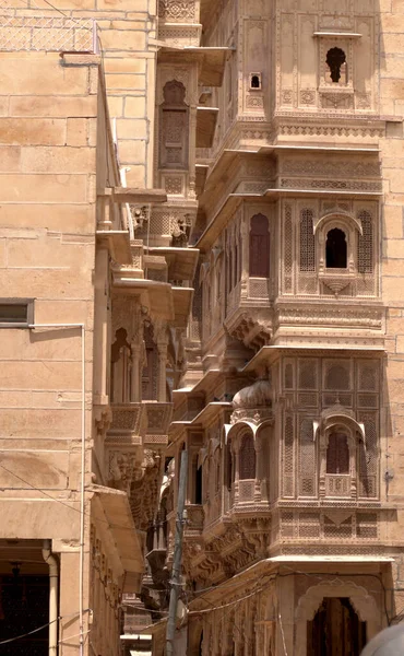 Részletek Gyönyörű Rajasthan Örökség Épületek Készült Sárga Mészkő — Stock Fotó