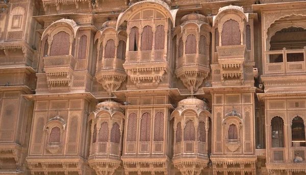 Podrobnosti Krásných Památkových Stavbách Rajasthan Žlutého Vápence — Stock fotografie