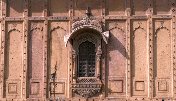 Detalles Hermosos Edificios Del Patrimonio Rajastán Hechos Piedra Caliza Amarilla — Foto de Stock