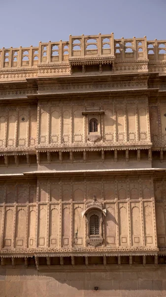 Dettagli Bellissimi Edifici Del Patrimonio Del Rajasthan Costituiti Calcare Giallo — Foto Stock