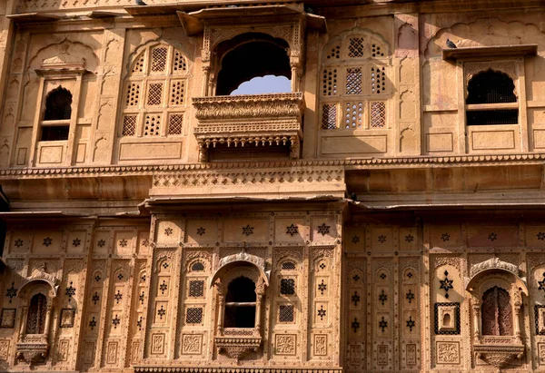 Dettagli Bellissimi Edifici Del Patrimonio Del Rajasthan Costituiti Calcare Giallo — Foto Stock