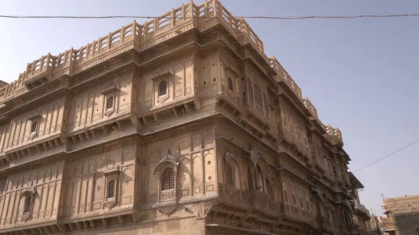 Szczegóły Piękne Budynki Dziedzictwa Rajasthan Wykonane Żółtego Wapienia — Zdjęcie stockowe