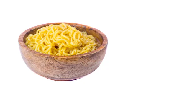 Noodles Wooden Bowl White Background — Stock Photo, Image