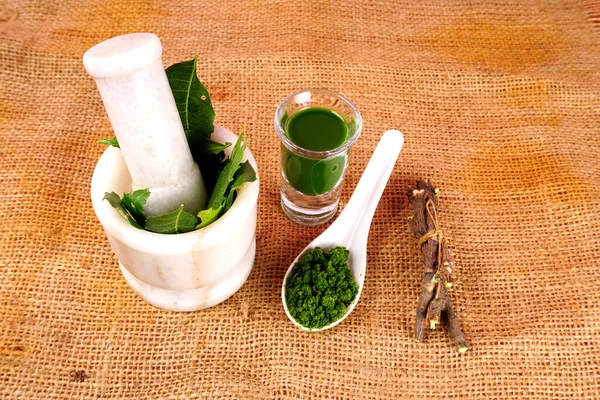 Obat Ayurveda Azadirachta Indica Atau Pasta Neem Jus Dan Daun — Stok Foto