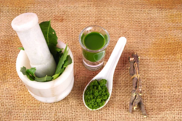 Obat Ayurveda Azadirachta Indica Atau Pasta Neem Jus Dan Daun — Stok Foto