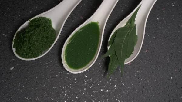 İlaç Ayurvedic Azadirachta indica ya da Neem yaprakları neem macunu, meyve suyu ve dal ile kaplanır