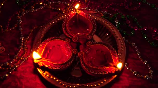 Velas Diwali Tradicionales Encendidas Imágenes Conceptuales — Vídeo de stock