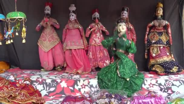 Burattini Colorati Del Rajasthan Nel Negozio Strada Jodhpur City Palace — Video Stock