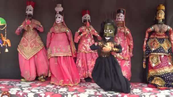 Burattini Colorati Del Rajasthan Nel Negozio Strada Jodhpur City Palace — Video Stock