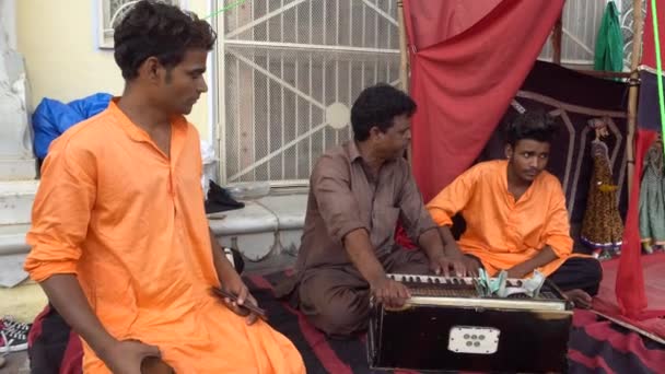 Street Musiker Som Uppträder Gatan Indien — Stockvideo