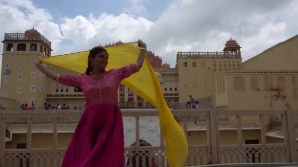 Jaipur India August 2019 Návštěvníci Nádvoří Hawa Mahal Také Známý — Stock video