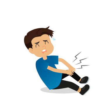 vector character sitting sore leg on the ground man leg pain.
