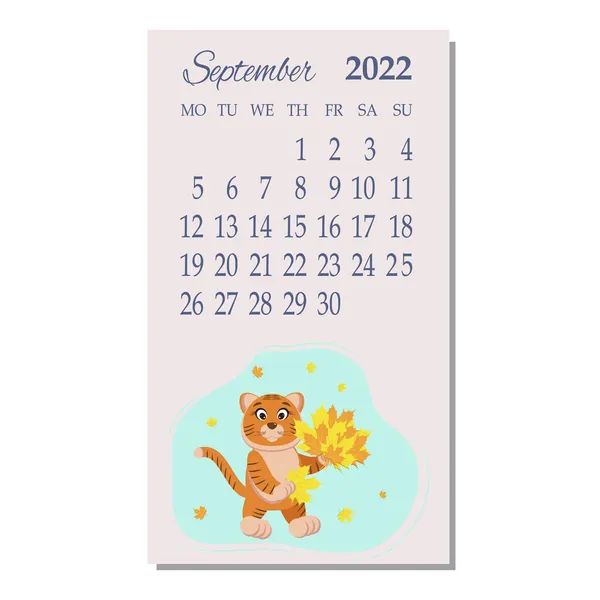A naptár hónapja szeptember hónap. — Stock Vector