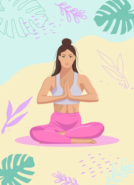 A girl in a lotus pose the background of nature — Stock Vector