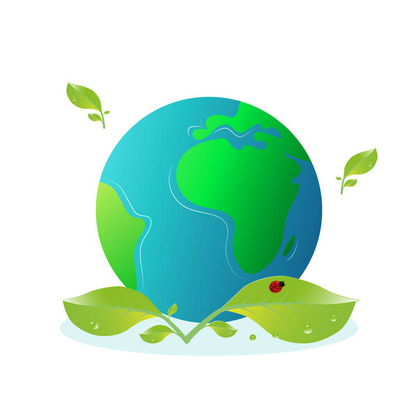 Планета Земля украшена зелеными листьями