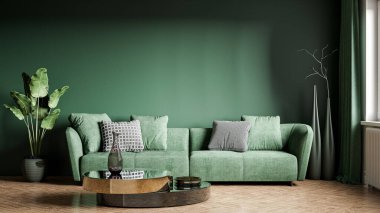 Modern bir odanın güzel iç mekanı. Parlak ve temiz tasarım. 3B görüntüleme