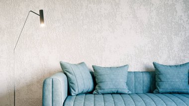 Modern bir odanın güzel iç mekanı. Parlak ve temiz tasarım. 3B görüntüleme