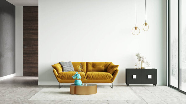 Beautiful interior of a modern room. Bright and clean design. 3D rendering