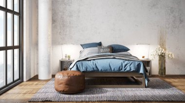 Sütunları, beyaz duvarları, geniş pencereleri, yüksek tavanı ve şık mobilyaları olan modern, güzel bir iç mekan. Parlak çatı katı tasarımı. 3B görüntüleme