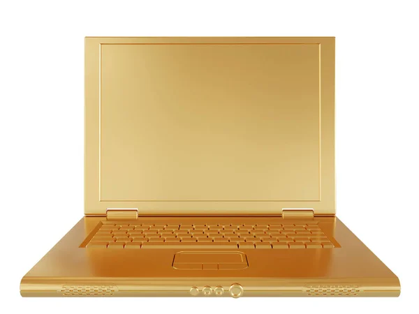 Der goldene Laptop isoliert auf weißem Hintergrund. 3D-Renderer — Stockfoto