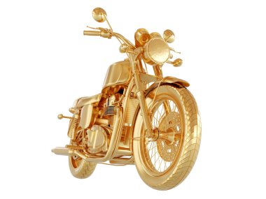 Altın bir motosikletin 3D görüntüsü.