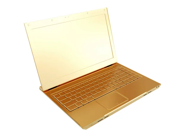 Der goldene Laptop isoliert auf weißem Hintergrund. 3D-Renderer — Stockfoto