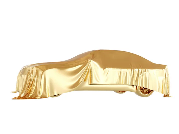 Präsentation des goldenen Sportwagens. 3D-Darstellung — Stockfoto