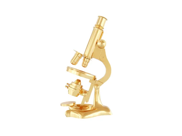 Microscope 3D doré isolé sur fond blanc - rendu 3D — Photo