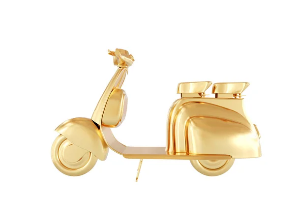 Вінтажний європейський золотий скутер на білому тлі. 3D візуалізація . — стокове фото