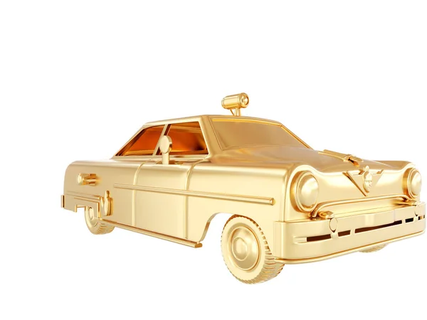 Arany autó, szürke háttérrel. 3d egy autó renderelése — Stock Fotó