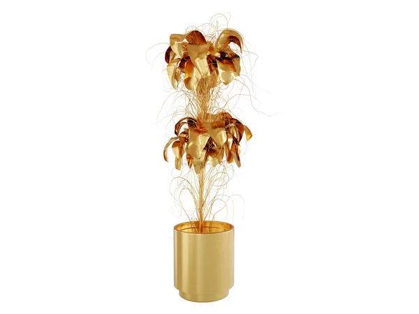 白い背景に絶縁された鍋に黄金の植物の概念 — ストック写真