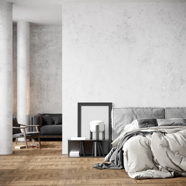 Işık duvarları ve rahat mobilyaları olan modern bir oda. 3B hazırlayıcı — Stok fotoğraf