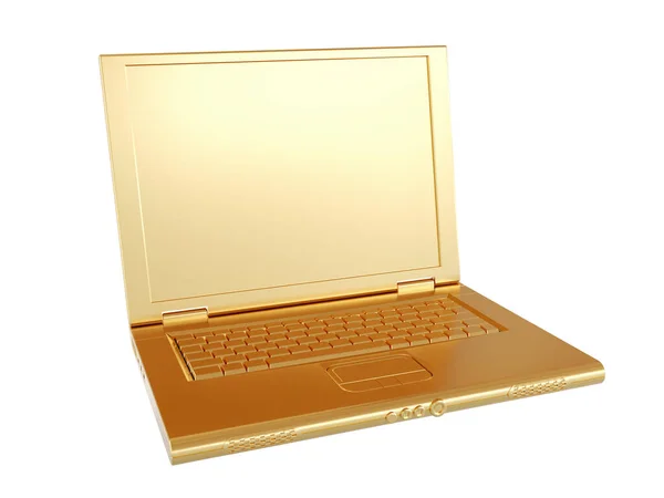 Der goldene Laptop isoliert auf weißem Hintergrund. 3D-Renderer — Stockfoto
