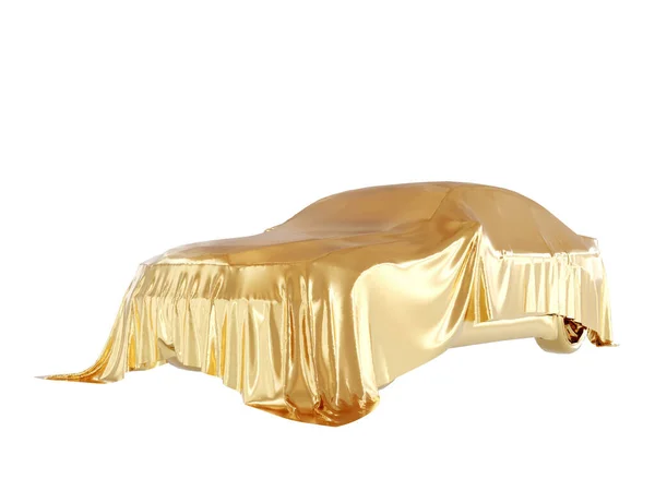 Altın spor araba tanıtımı. 3D render — Stok fotoğraf