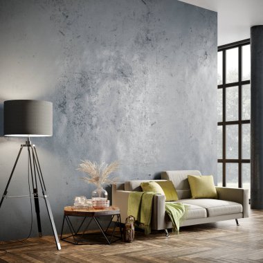 Güzel mobilyaları olan modern bir oda. 3B hazırlayıcı