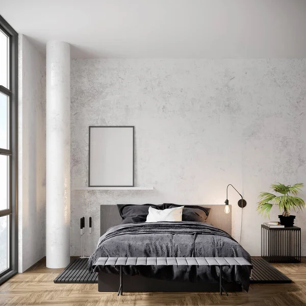 Stijlvol modern interieur van de kamer met lichte muren en comfortabele meubels. 3D-renderer — Stockfoto