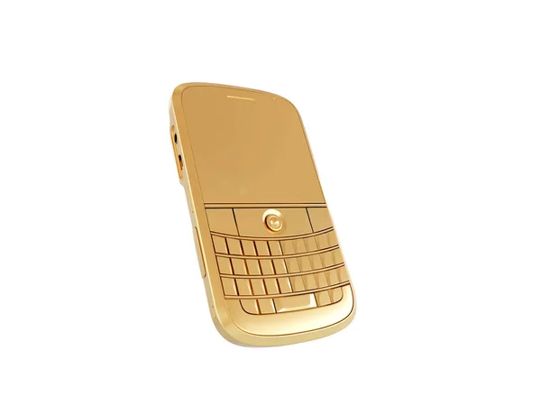 Konceptualny obraz złotego telefonu odizolowanego na białym tle. 3d renderowanie — Zdjęcie stockowe