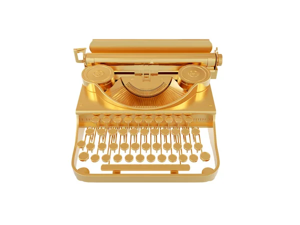 Старая винтажная золотая ретро пишущая машинка на белом фоне. 3D-рендеринг — стоковое фото